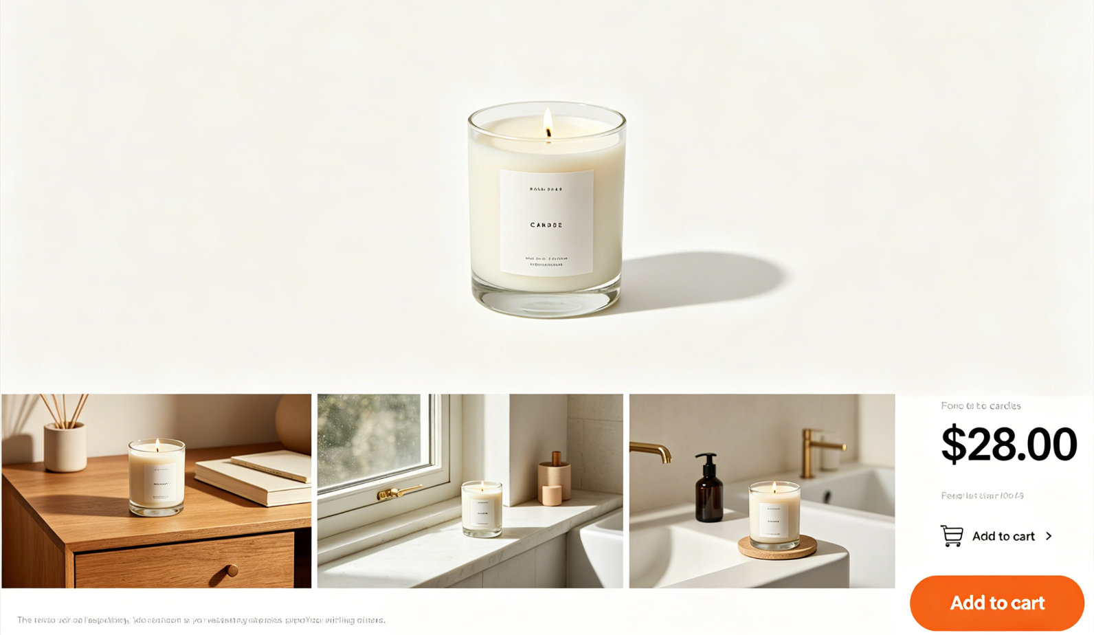 Example polished Etsy listing showing a primary white background candle shot plus lifestyle gallery images